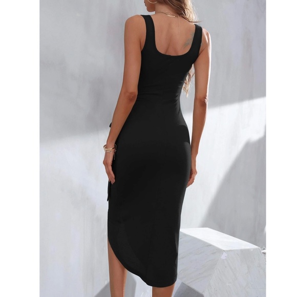 Casual Black Dress Tie Side Faux Wrap Tank - Picture 5 of 8